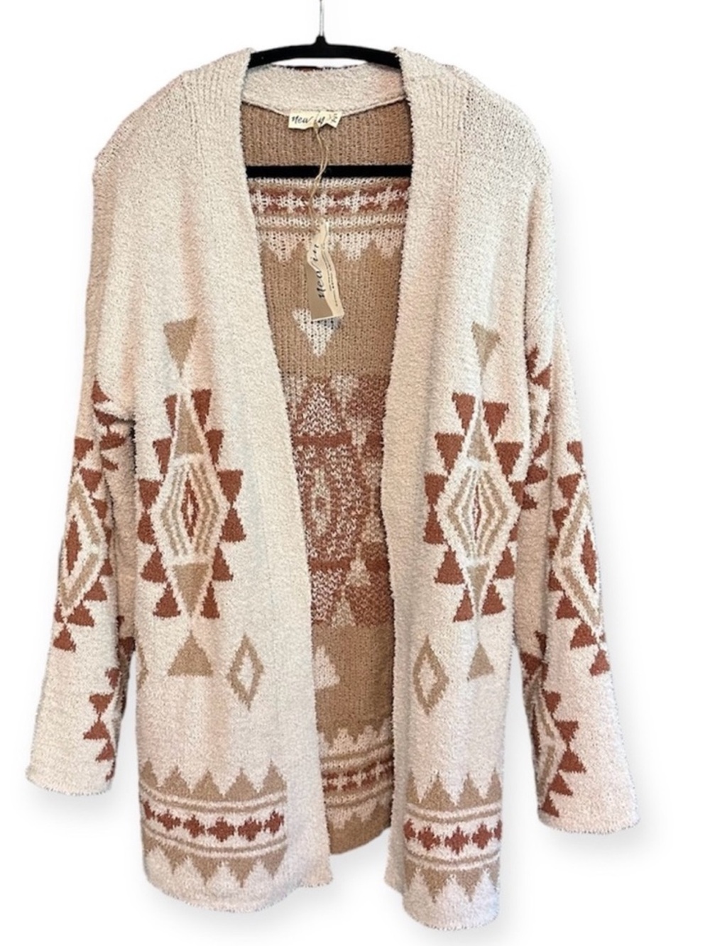 New  Aztec long Sweater-Very soft and comfy-Cream & Brown-NWT